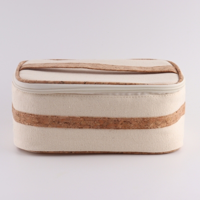 Cotton Canvas Organizing and Wood Grain Travel Toiletry Storage Bag Set 