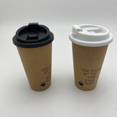 Single wall for Cold coffee Recycled Cork takeaway coffee cup 450ml