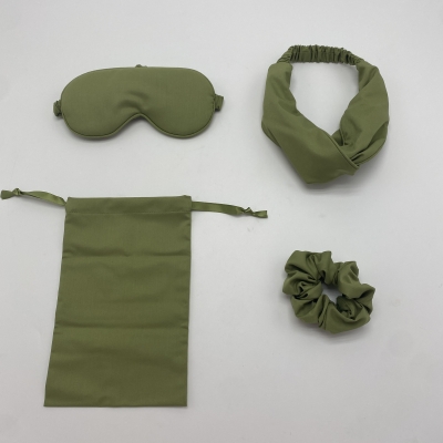 Drawstring bag packing Bamboo Fiber Sleeping Set  (Eye mask + Knot Hair band + Scrunchies ) 
