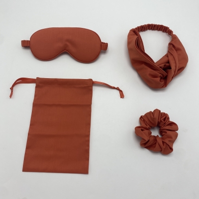 Bamboo Fiber material Skin care silk eye mask set with Headband,Scrunchies and Drawstring bag_复制